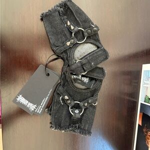 Dolls Kill Black Denim Gloves with Silver Accents